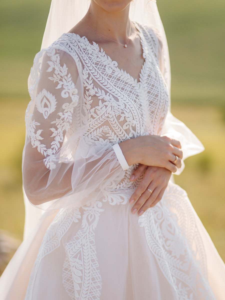 Detalle de un vestido de novia real